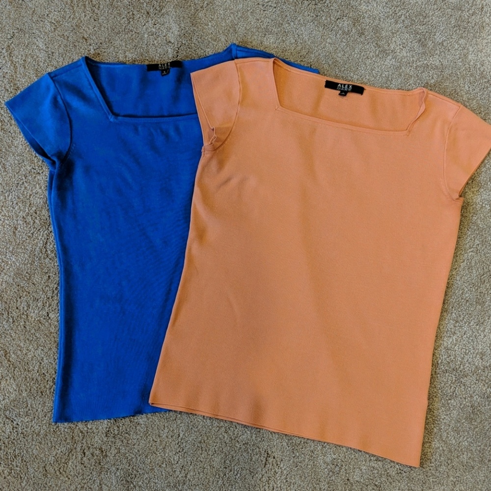 Blue and creamsicle cap sleeved tops.